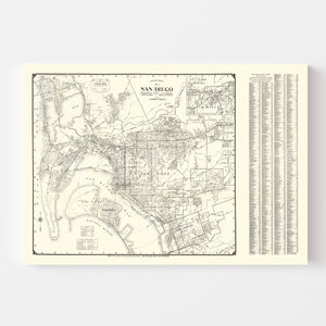 Vintage Map of San Diego, California 1930