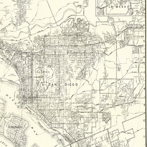 Vintage Map of San Diego, California 1930