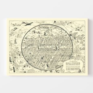 Vintage Map of Hollywood, California 1930
