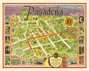 Vintage Map of Pasadena, California 1933