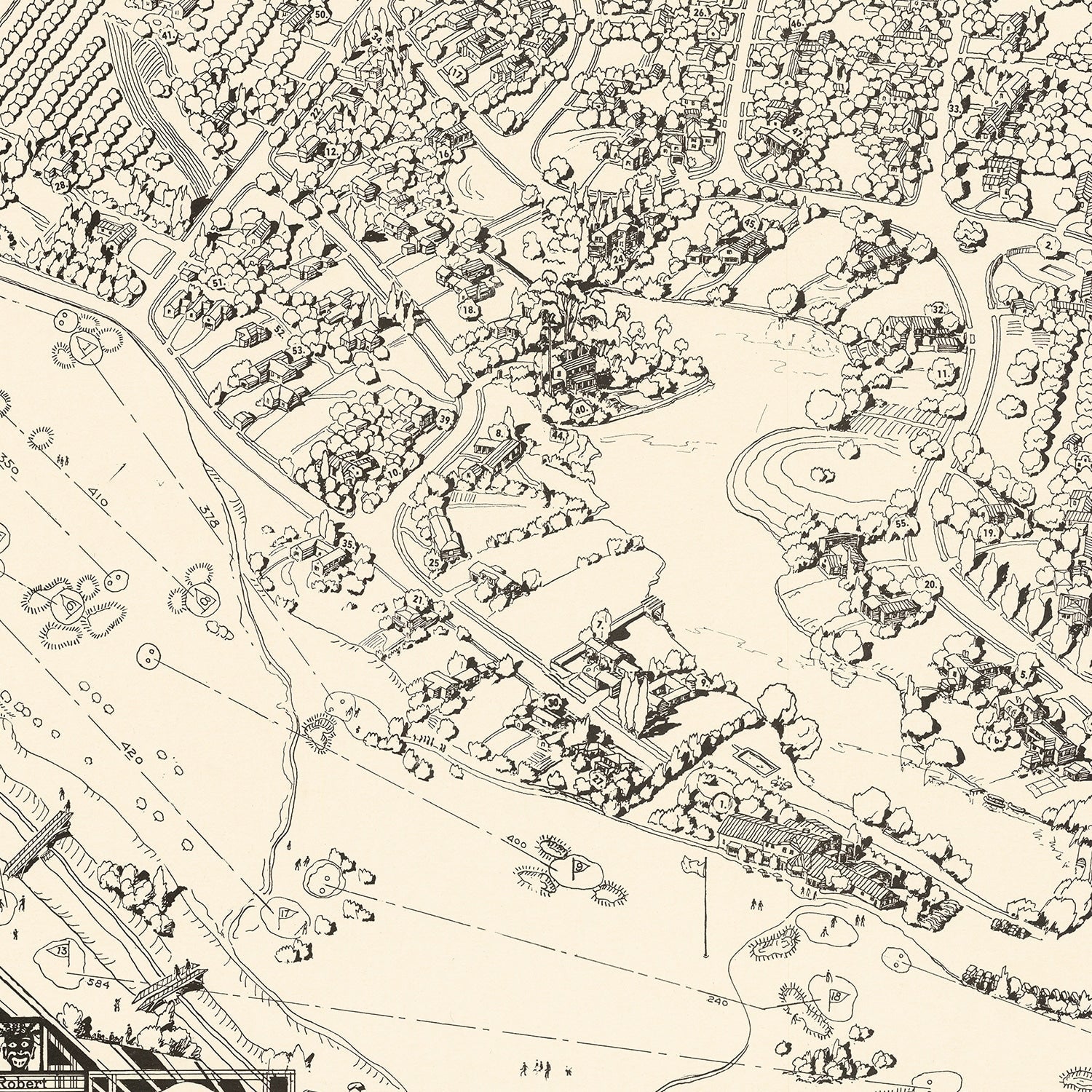 Vintage Map of Toluca Lake Lakeside Golf Club, 1936