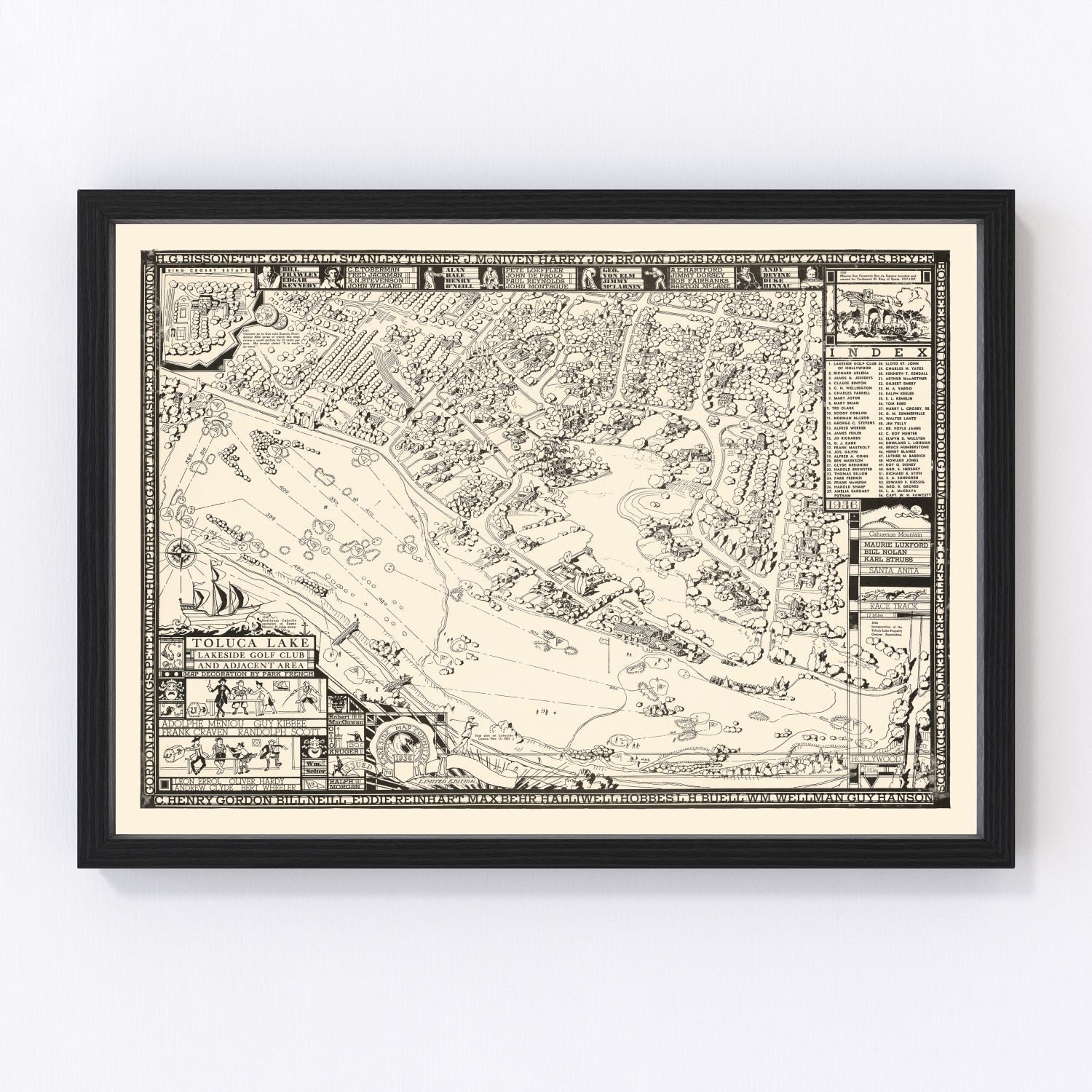 Vintage Map of Toluca Lake Lakeside Golf Club, 1936