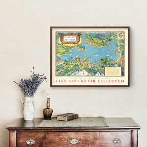 Vintage Pictorial Map of Lake Arrowhead, CA 1938