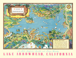 Vintage Pictorial Map of Lake Arrowhead, CA 1938