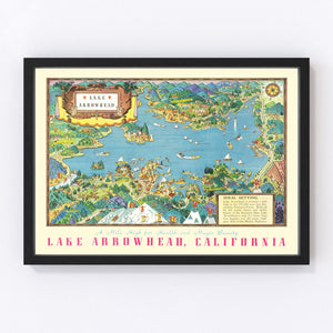 Vintage Pictorial Map of Lake Arrowhead, CA 1938