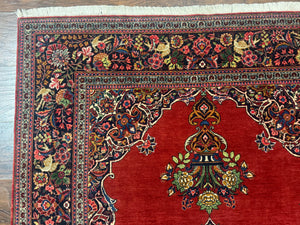 Red Persian Kashan Rug 4x6, Very Fine 260 KPSI, Red and Navy Blue Persian Carpet, Semi Open Field
