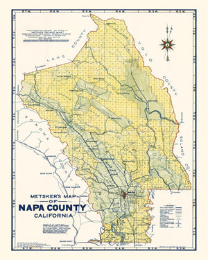 Vintage Map of Napa County, California 1940