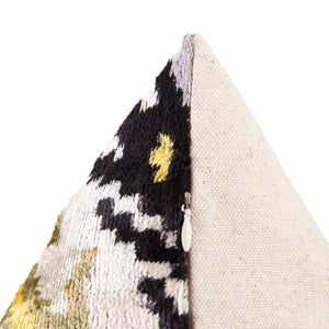 Handmade Velvet Throw Pillow - 20x20 Inches, Naturally Vegetable-Dyed, Premium Down Feather Insert - Black, Gold, and Gray Ikat Pattern, Luxury Home Decor Accent