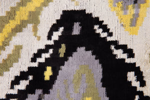 Handmade Velvet Throw Pillow - 20x20 Inches, Naturally Vegetable-Dyed, Premium Down Feather Insert - Black, Gold, and Gray Ikat Pattern, Luxury Home Decor Accent