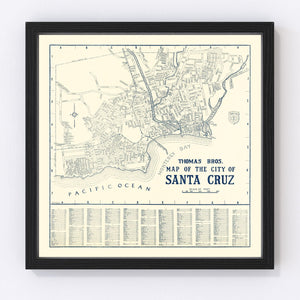Vintage Map of Santa Cruz, California 1920