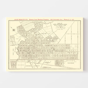 Vintage Map of Palo Alto, California 1924