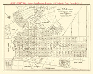 Vintage Map of Palo Alto, California 1924