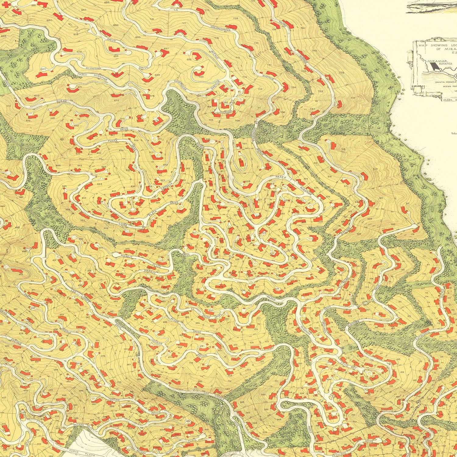 Vintage Map of Pacific Palisades, California 1926