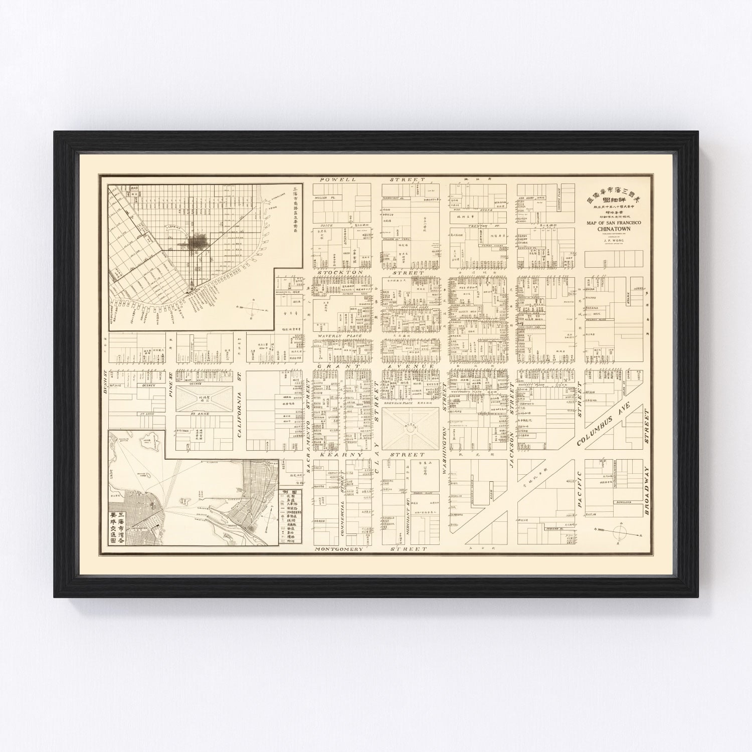 Vintage Map of San Francisco's China Town, California 1929
