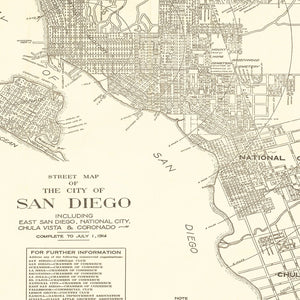 Vintage Map of San Diego, California 1914