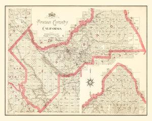 Vintage Map of Fresno County, California 1914