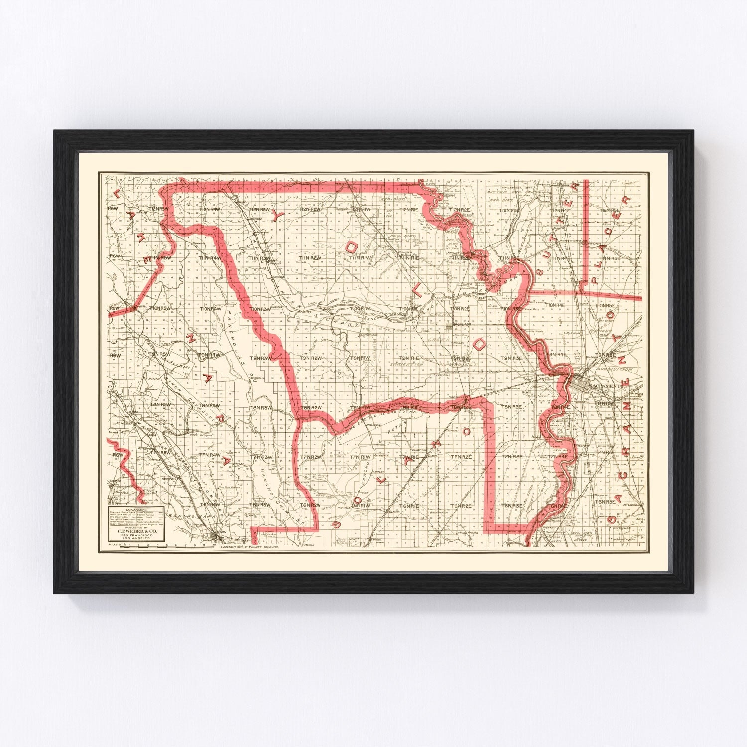 Vintage Map of Yolo County, California 1914