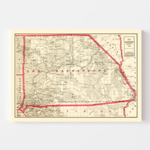 Vintage Map of Bernardino County, California 1914