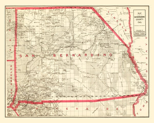 Vintage Map of Bernardino County, California 1914