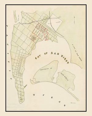 Vintage Map of San Diego, California 1892