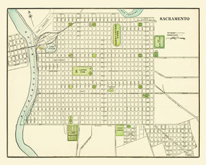 Vintage Map of Sacramento, California 1892