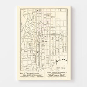 Vintage Map of Pasadena, California 1902