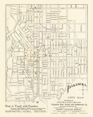 Vintage Map of Pasadena, California 1902
