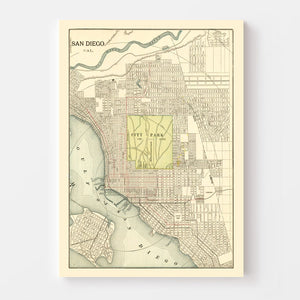 Vintage Map of San Diego, California 1902