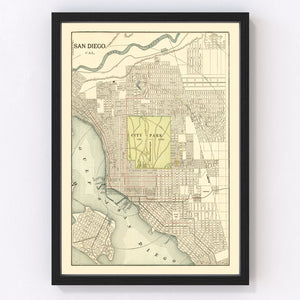 Vintage Map of San Diego, California 1902