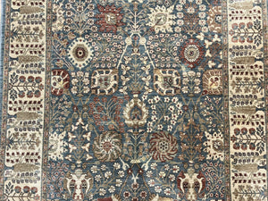 Belgium Power-Loomed Rug 5.6 x 7.6, Green and Cream Rug, Vintage Wool Area Rug, Oriental Carpet, Medium Sized Rug
