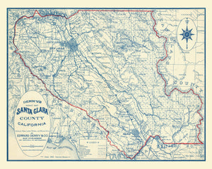 Vintage Map of Santa Clara County, California 1913