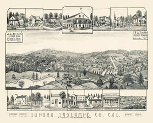 Vintage Map of Sonora, California 1880