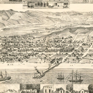 Vintage Map of San Buena Ventura, California 1884