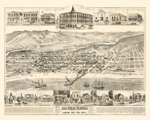 Vintage Map of San Buena Ventura, California 1884
