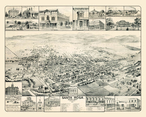 Vintage Map of Santa Rosa, California 1885
