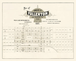 Vintage Map of Fullerton, California 1887
