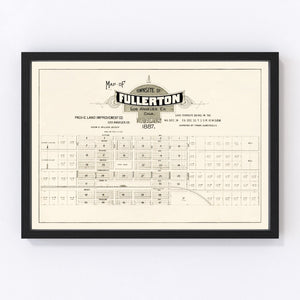 Vintage Map of Fullerton, California 1887
