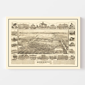 Vintage Map of Modesto, California 1888