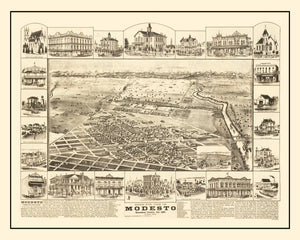Vintage Map of Modesto, California 1888