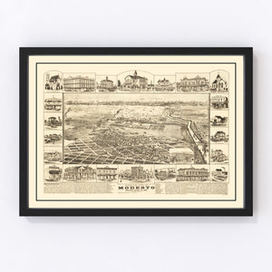 Vintage Map of Modesto, California 1888