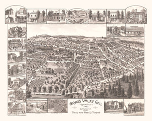 Vintage Map of Grass Valley, California 1889