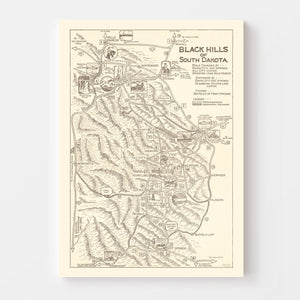 Vintage Black Hills of South Dakota Map 1932