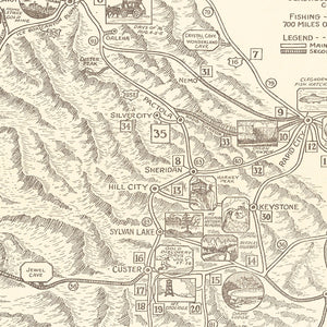 Vintage Black Hills of South Dakota Map 1932