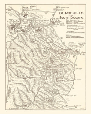 Vintage Black Hills of South Dakota Map 1932