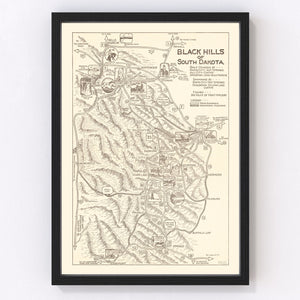 Vintage Black Hills of South Dakota Map 1932