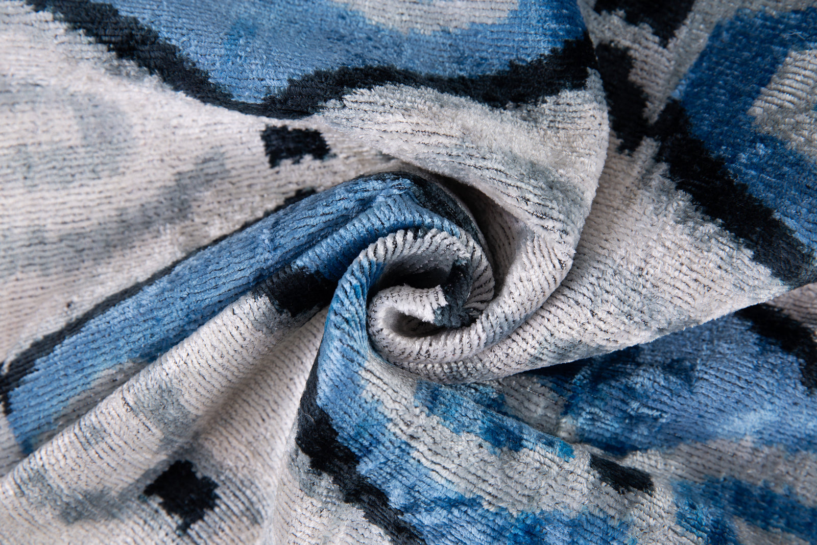 Handmade Velvet Throw Pillow - 20x20 Inches, Naturally Vegetable-Dyed, Premium Down Feather Insert - Blue, Black, and White Ikat Pattern, Luxury Home Decor Accent