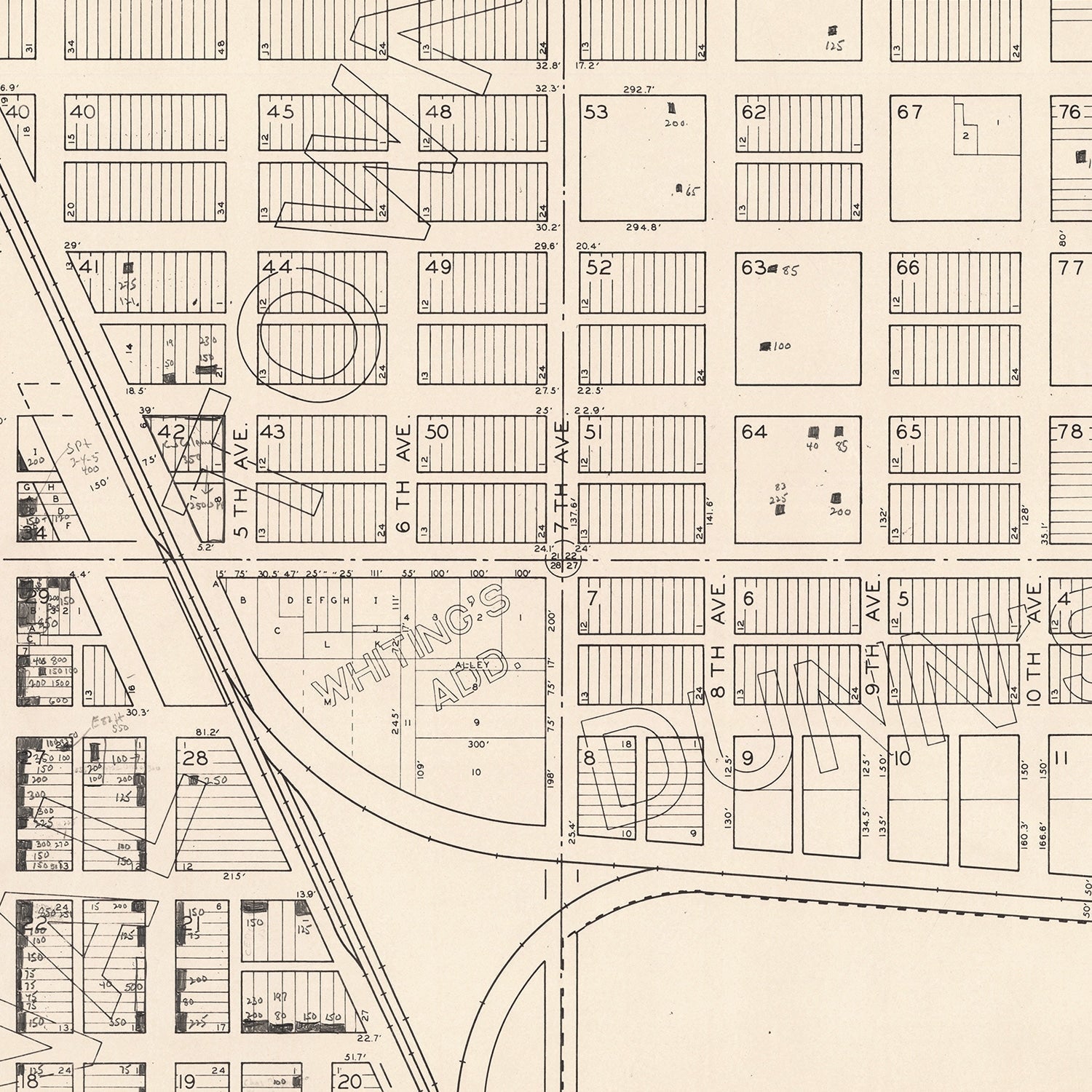 Vintage Map of Woonsocket, South Dakota 1950
