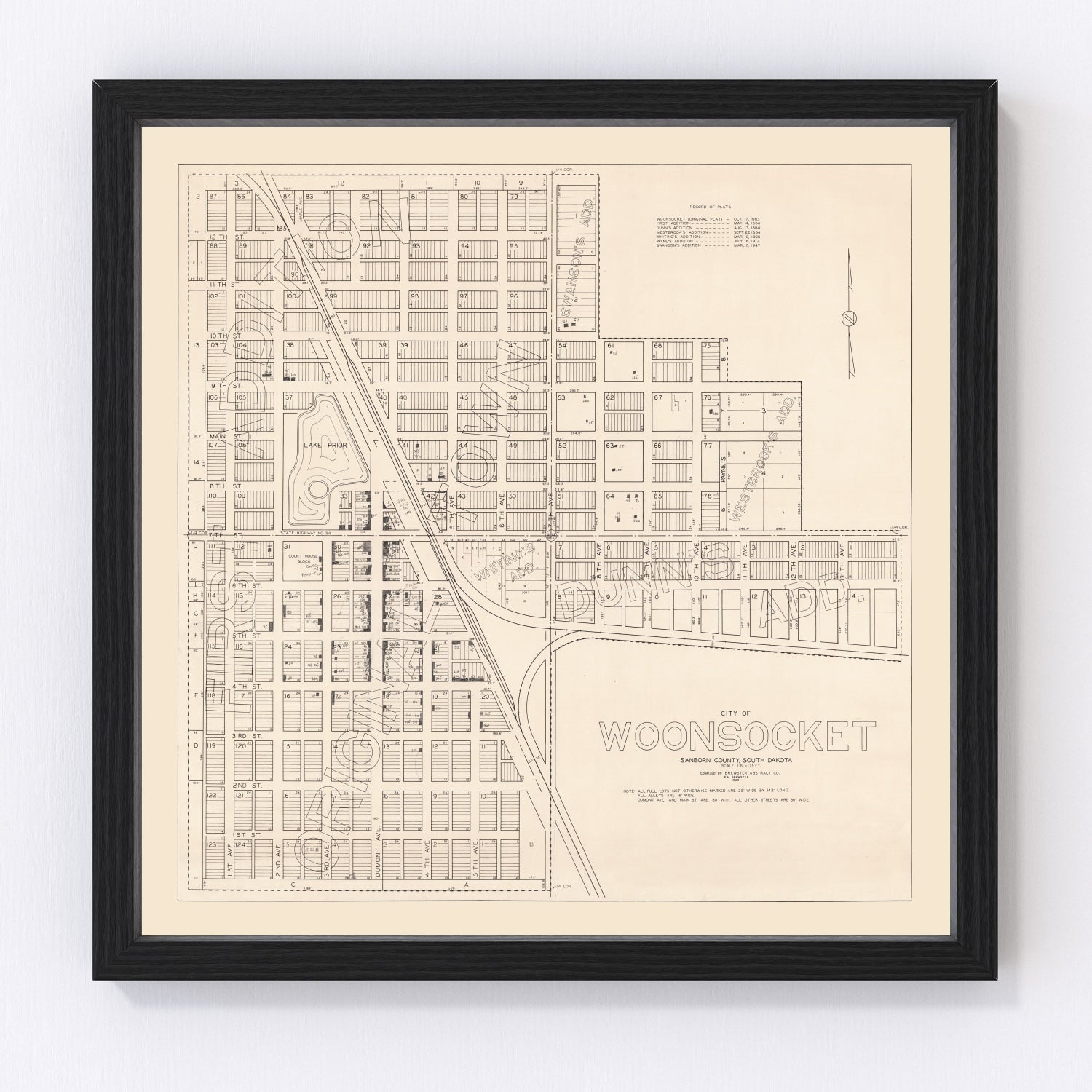 Vintage Map of Woonsocket, South Dakota 1950