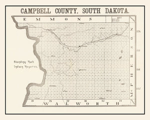 Vintage Map of Campbell County, South Dakota 1908