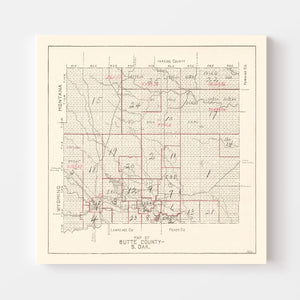 Vintage Map of Butte County, South Dakota 1936